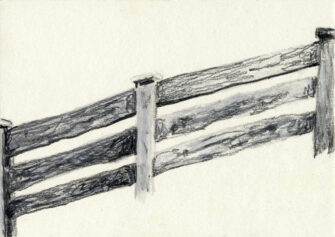 O. T. (Zaun um die Moorkammeralm-Hütte), 29. Juni 2022, Öl, Zeichenkarton, 10,5 x 14,8 cm