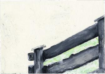 O. T. (Zaun um die Moorkammeralm-Hütte), 29. Juni 2022, Öl, Zeichenkarton, 10,5 x 14,8 cm