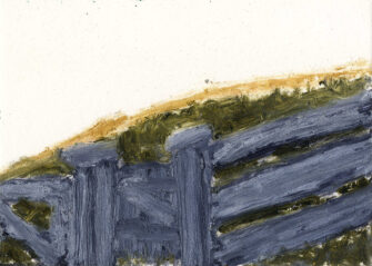 O. T. (Almhütte-Tor), 24. Juni 2022, Öl, Zeichenkarton, 10,5 x 14,8 cm