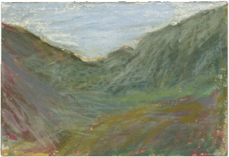 Blick von der Moorkammeralm 07.07.2013 Zeichenkarton, Wachspastell 7,7 x 10,5 cm